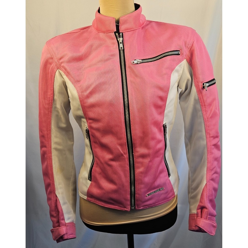 FirstGear Women's Biker Riding Jacket Pink White Armored Padded Motorcycle Sz S